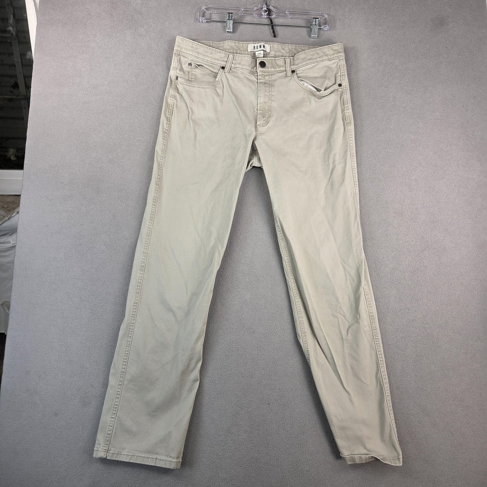 ROWM Pants Mens Beige Stretch‎ Twill Straight Leg Casual Chino Jeans Fits 36x30
